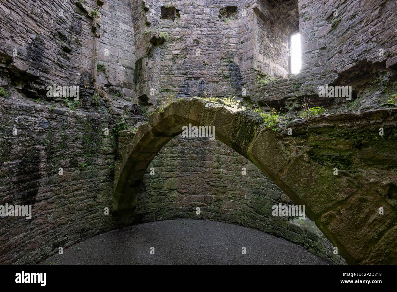 Arche de pierre à l'intérieur du château de Beaumaris, Anglesey, pays de Galles du Nord. Banque D'Images