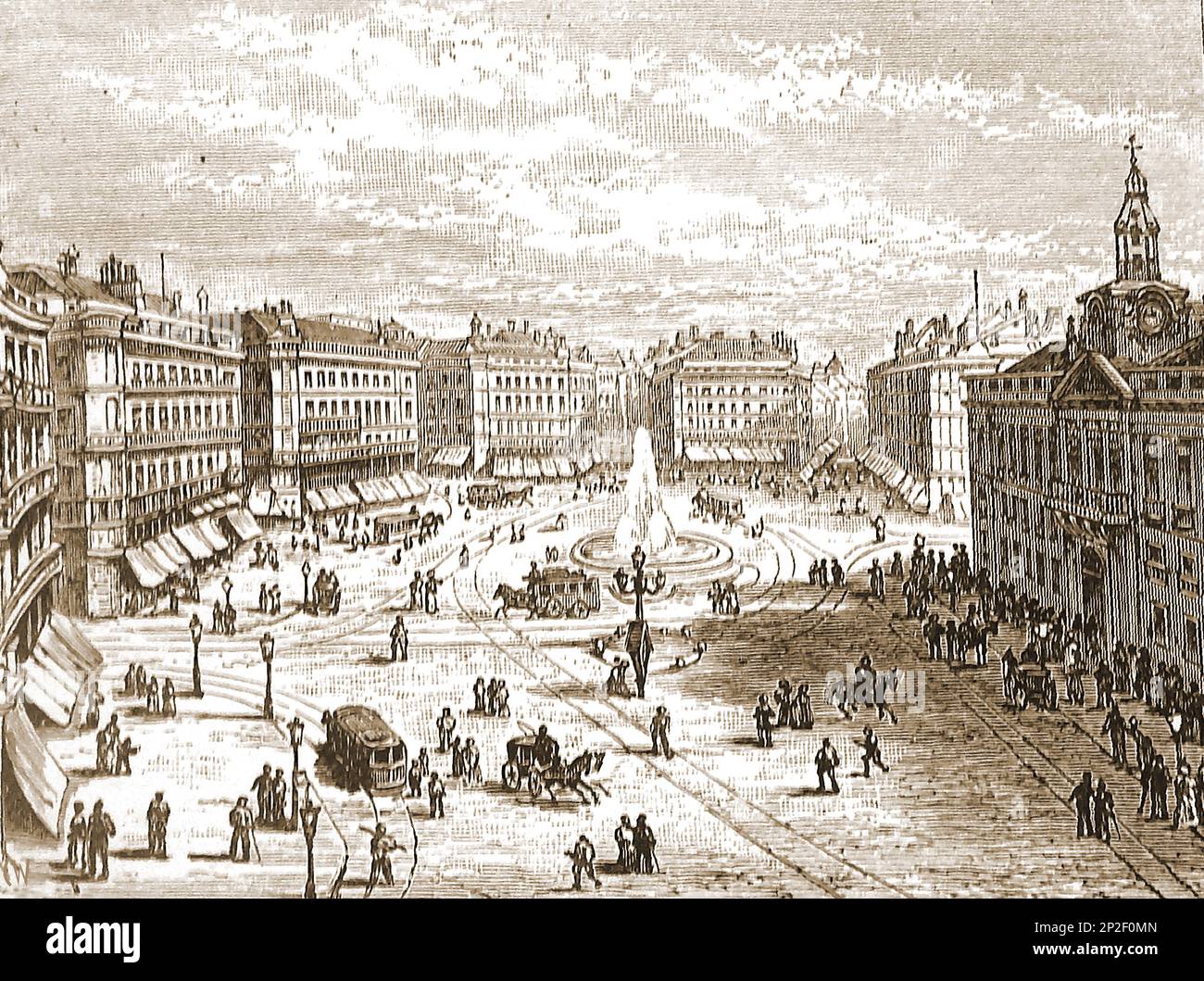 Une illustration ancienne de la Puerta del sol, Madrid, Espagne --- una ilustración vintage de la Puerta del sol, Madrid, España --- Banque D'Images