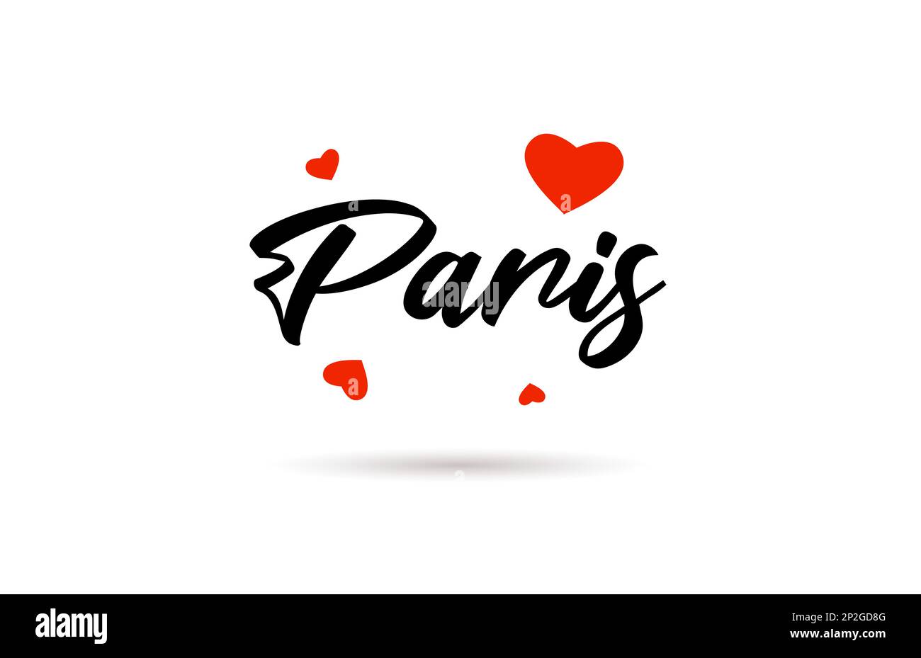 Paris ville manuscrite typographie texte mot avec coeur d'amour. Lettrage à la main. Texte de calligraphie créatif Illustration de Vecteur