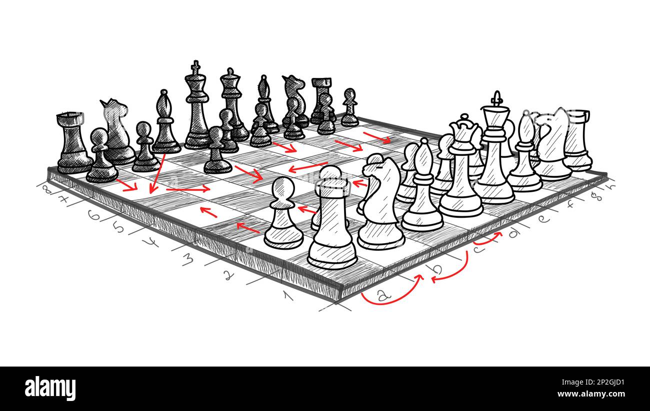 Illustration de la carte avec des pièces d'échecs. Stratégie pour gagner Banque D'Images