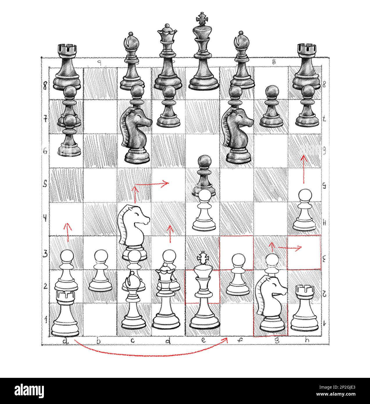 Illustration de la carte avec des pièces d'échecs. Stratégie pour gagner Banque D'Images