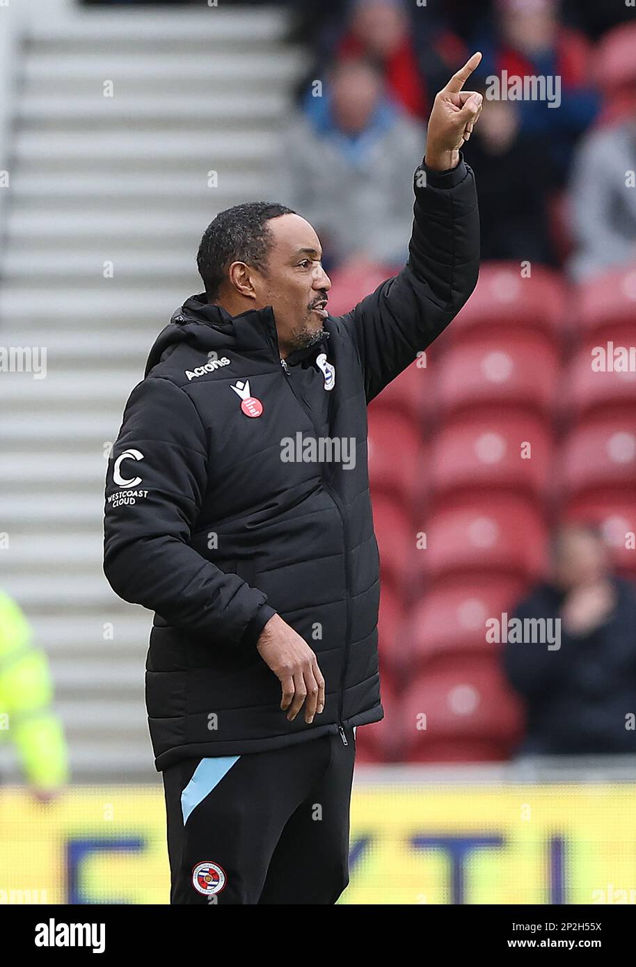 Paul Ince responsable de Reading pendant le match de championnat du ciel Bet Middlesbrough vs Reading au stade Riverside, Middlesbrough, Royaume-Uni, 4th mars 2023 (photo de Nigel Roddis/News Images) Banque D'Images