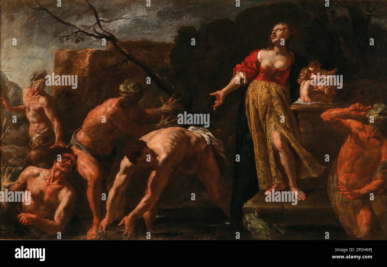 Latona transformant les paysans du Lycien en grenouilles. Collection privée. Banque D'Images