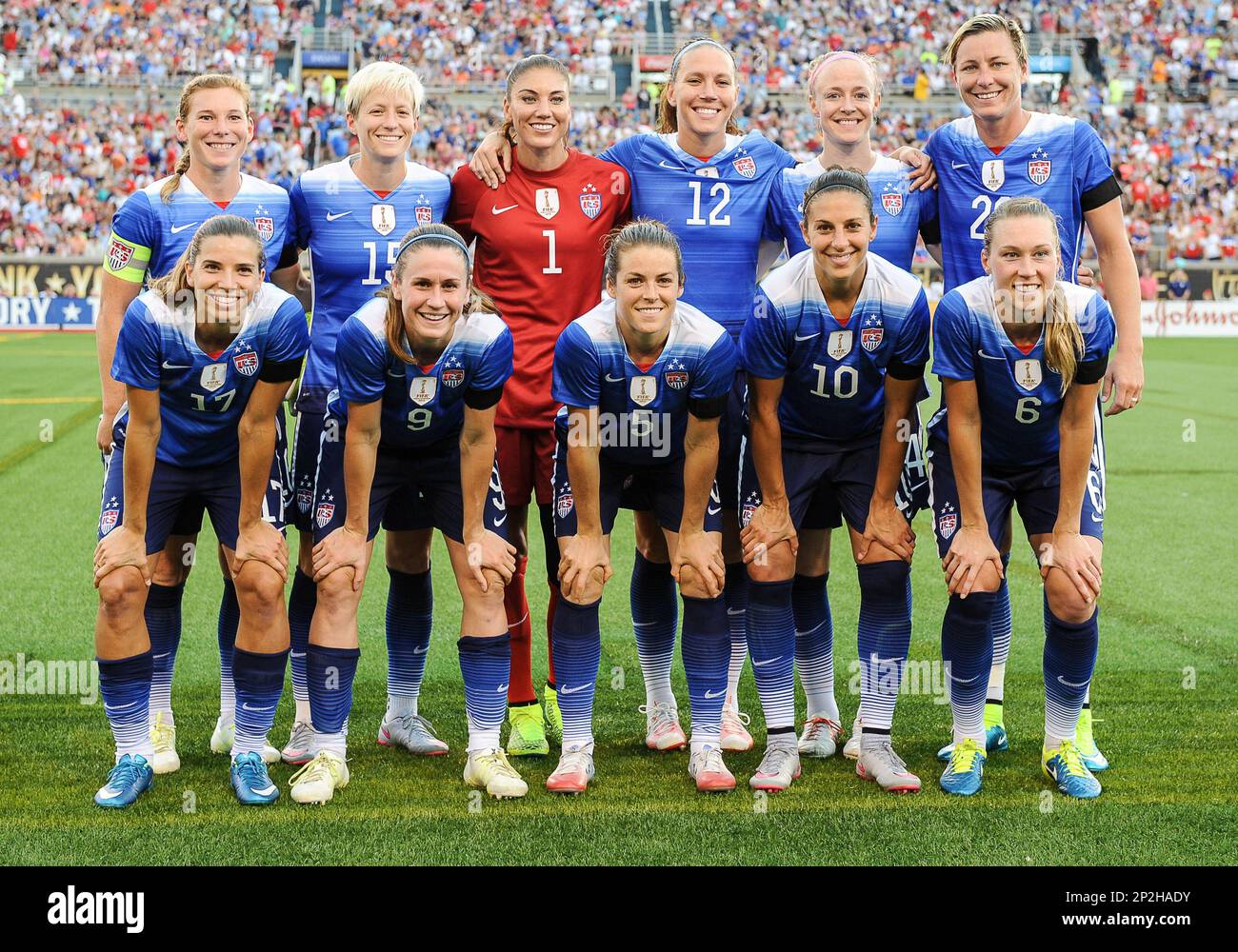 August 19, 2015: USA Women's Soccer team starters pose for a picture before a match between USA and Costa Rica at Finley Stadium in Chattanooga, TN (Icon Sportswire via AP Images) Banque D'Images
