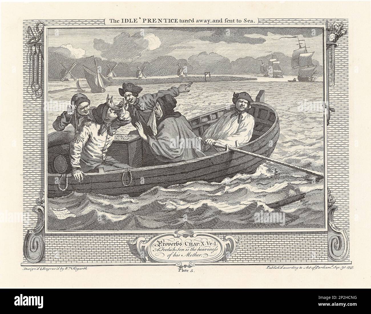 Série "Industrie et idleness", planche 5: Le ralenti "Prentice Turn'd Away, et envoyé à Sea, 1747. Collection privée. Banque D'Images