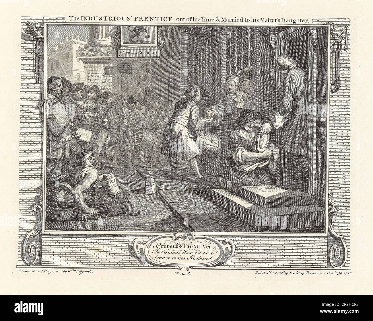 Série "Industrie et idleness", planche 6: L'industriel 'Prentice hors de son temps, et marié à sa fille de Maître, 1747. Collection privée. Banque D'Images