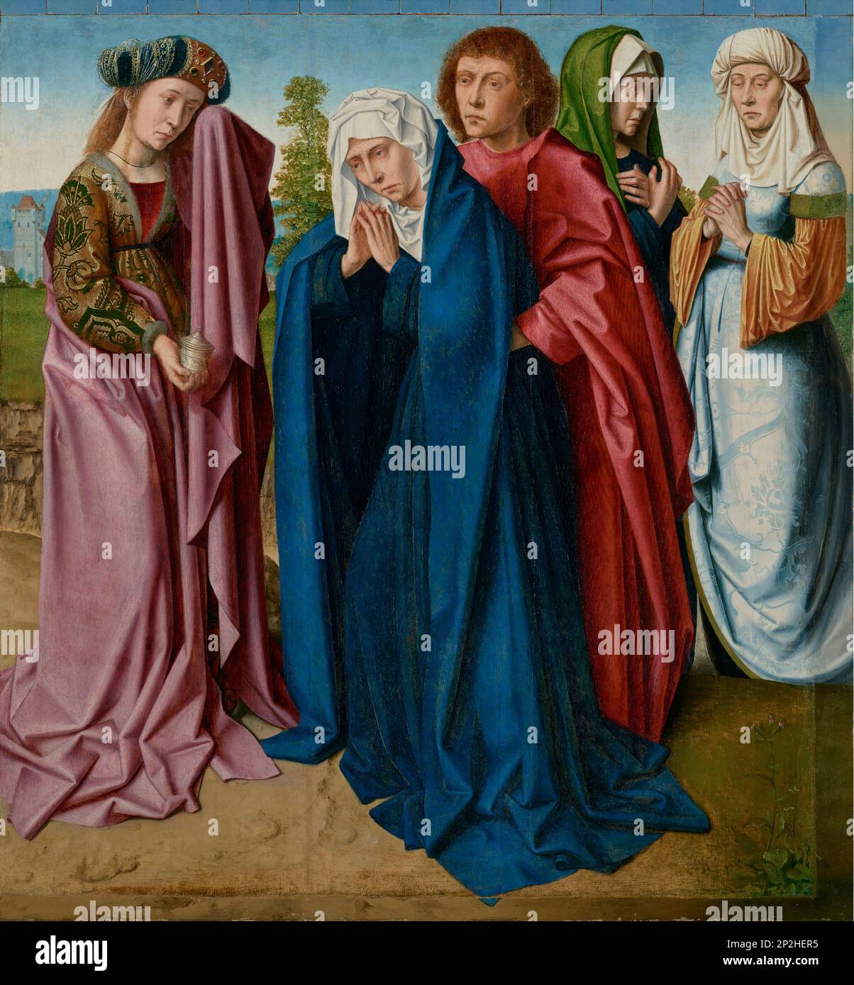 Christ a cloué à la Croix (les femmes saintes et Saint Jean à Golgotha), 1480-1485. Dans la collection du Musée royal des Beaux-Arts, Anvers. Banque D'Images