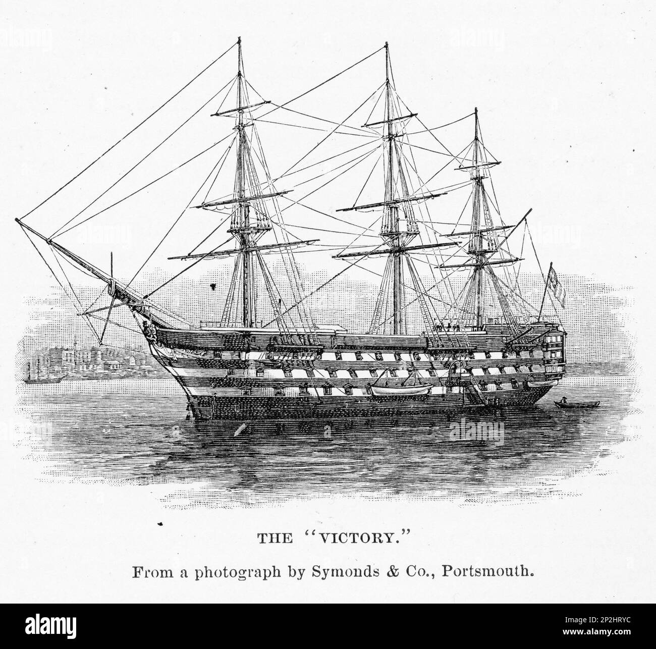 HMS Victory est un navire de première classe de 104 canons de la ligne de la Marine royale, commandé en 1758, établi en 1759 et lancé en 1765. Elle est surtout connue pour son rôle de vaisseau amiral de Lord Nelson à la bataille de Trafalgar le 21 octobre 1805. Banque D'Images