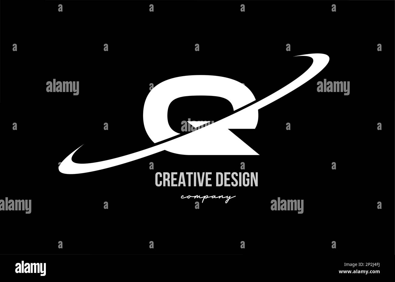 Logo lettre Q blanc noir avec grand Swoosh. Modèle de création d'entreprise pour les entreprises et les entreprises Illustration de Vecteur