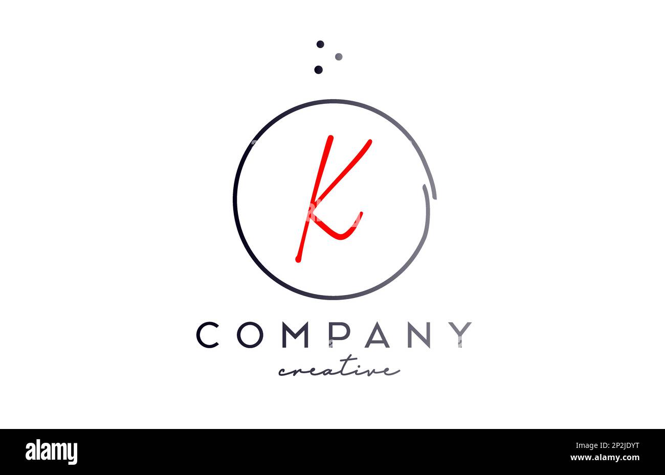 Logo circulaire lettre K manuscrite avec points et couleur rouge noire. Modèle de création d'entreprise pour les entreprises et les entreprises Illustration de Vecteur
