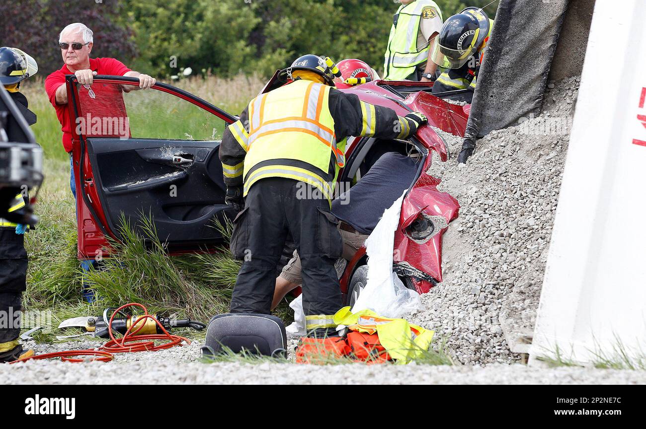 Firefighters and paramedics from Hudson and Waterloo, along with the