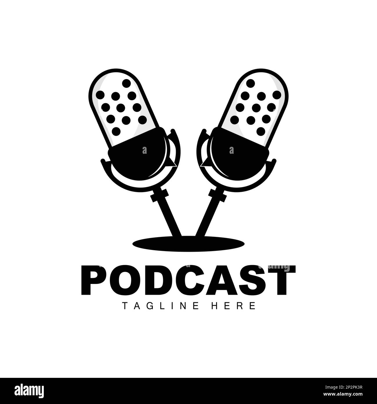 Logo de podcast, Vector, casque et chat, conception de microphone vintage simple Illustration de Vecteur