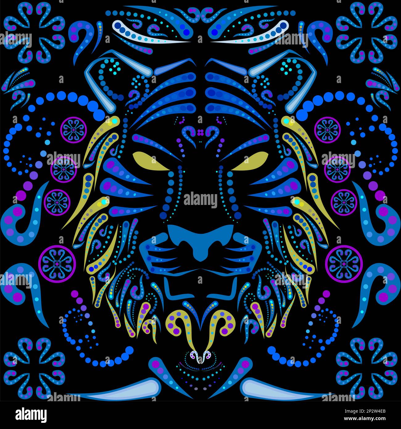 mosaïque tête de tigre mexicain illustration de l'art huichol en format vectoriel Illustration de Vecteur