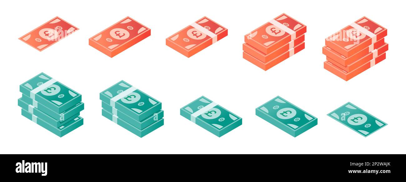 Livre Sterling Banknote Isométrique jeu d'icônes Illustration de Vecteur