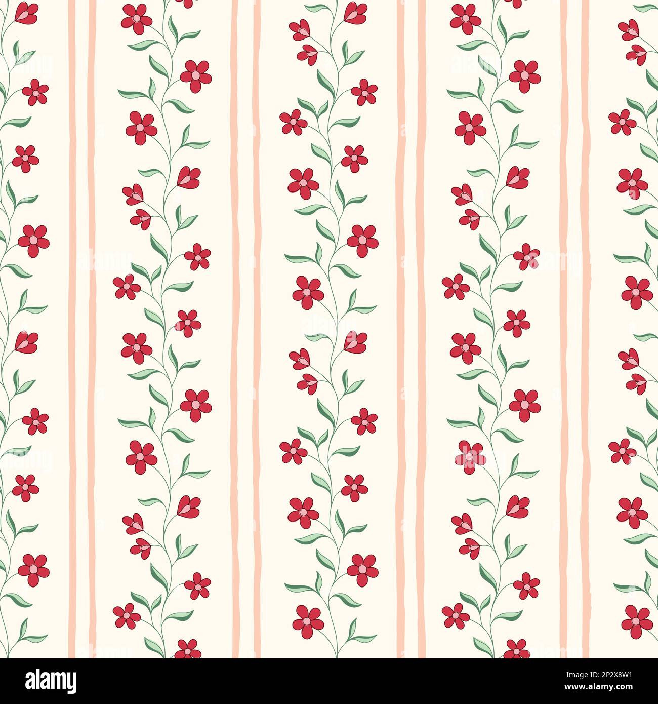 Fleurs indiennes chintz et rayures verticales, motif vectoriel sans couture Illustration de Vecteur