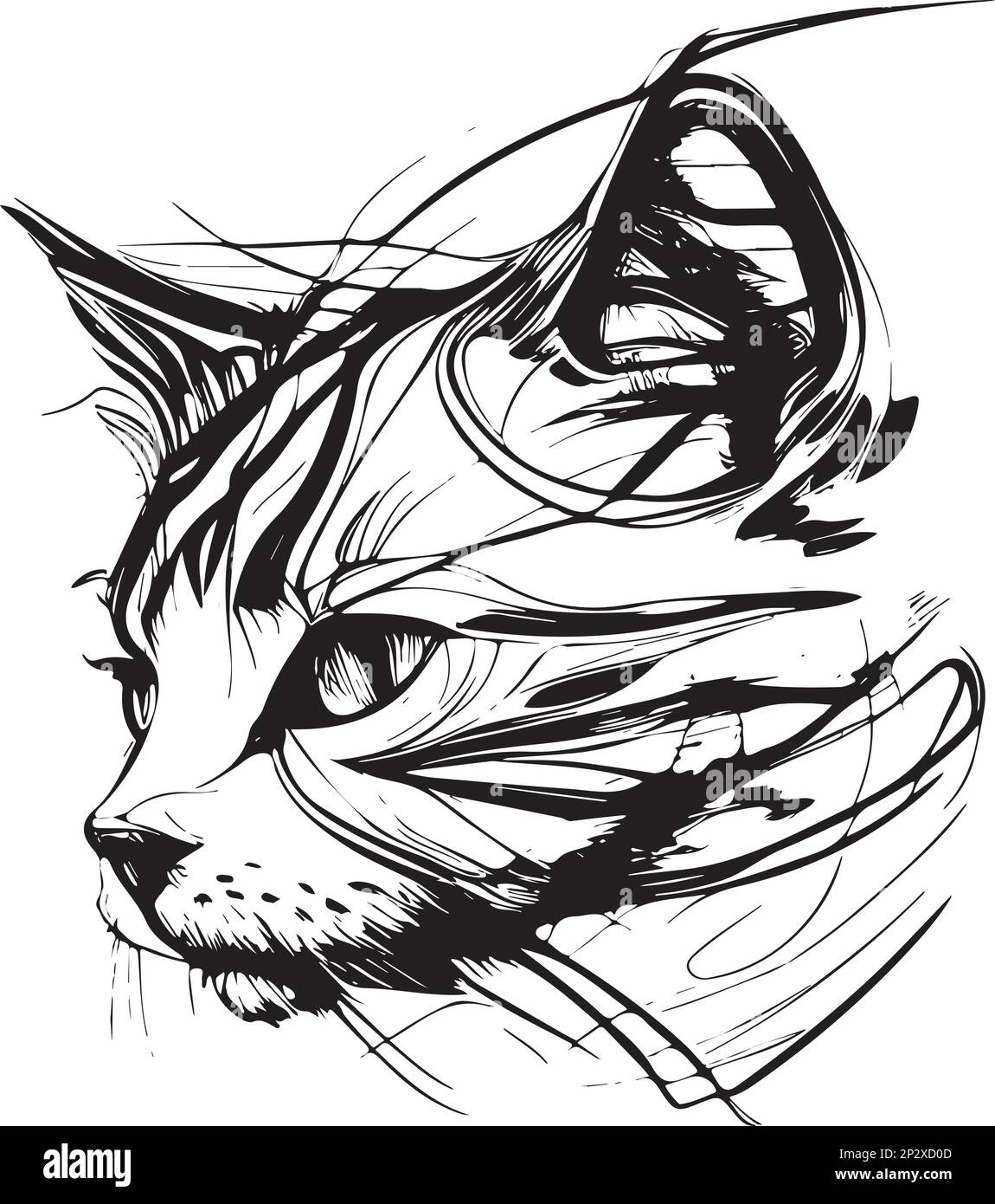 Illustration vectorielle dessinée à la main d'une tête de chat Illustration de Vecteur