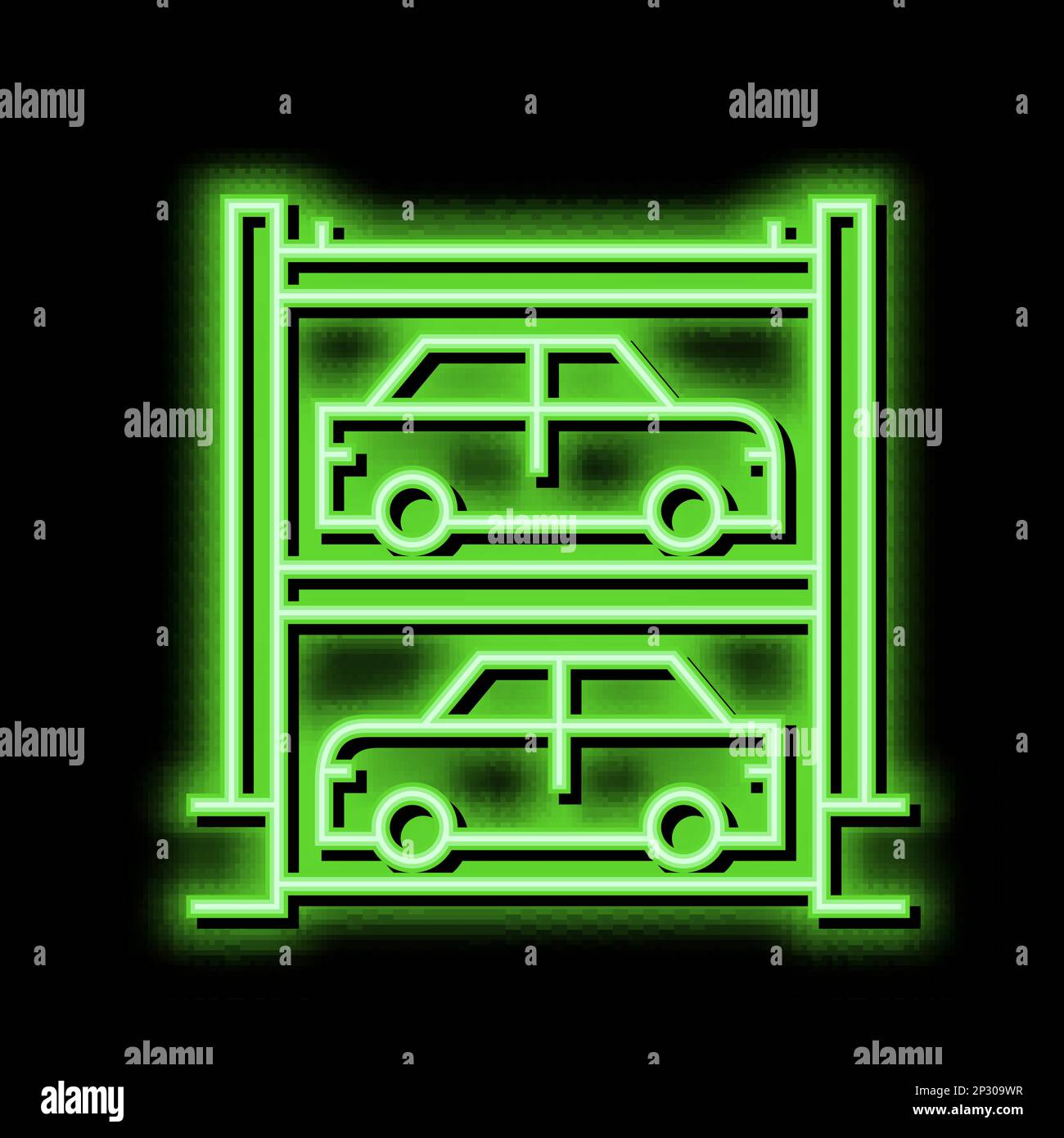 illustration de l'icône de l'éclairage au néon du stationnement automobile à plusieurs niveaux Illustration de Vecteur