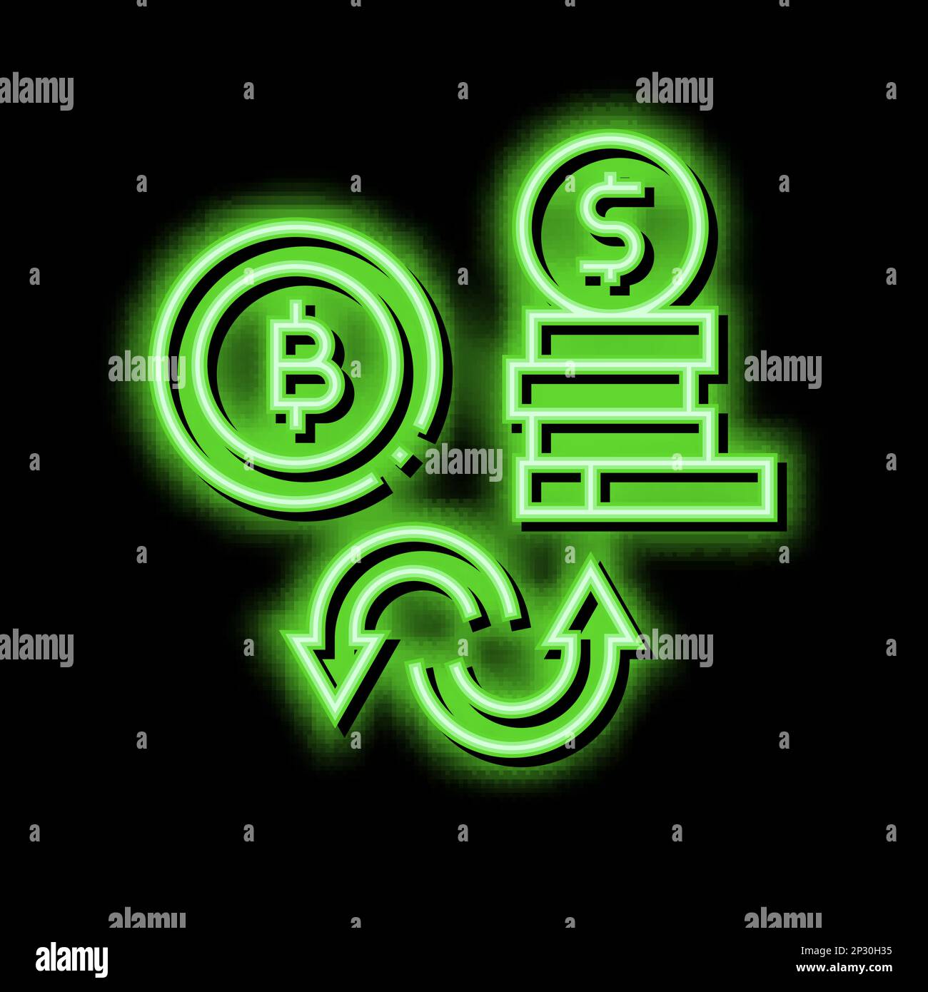 illustration de l'icône représentant un néon entre l'argent de currancy et le bitcoin Illustration de Vecteur