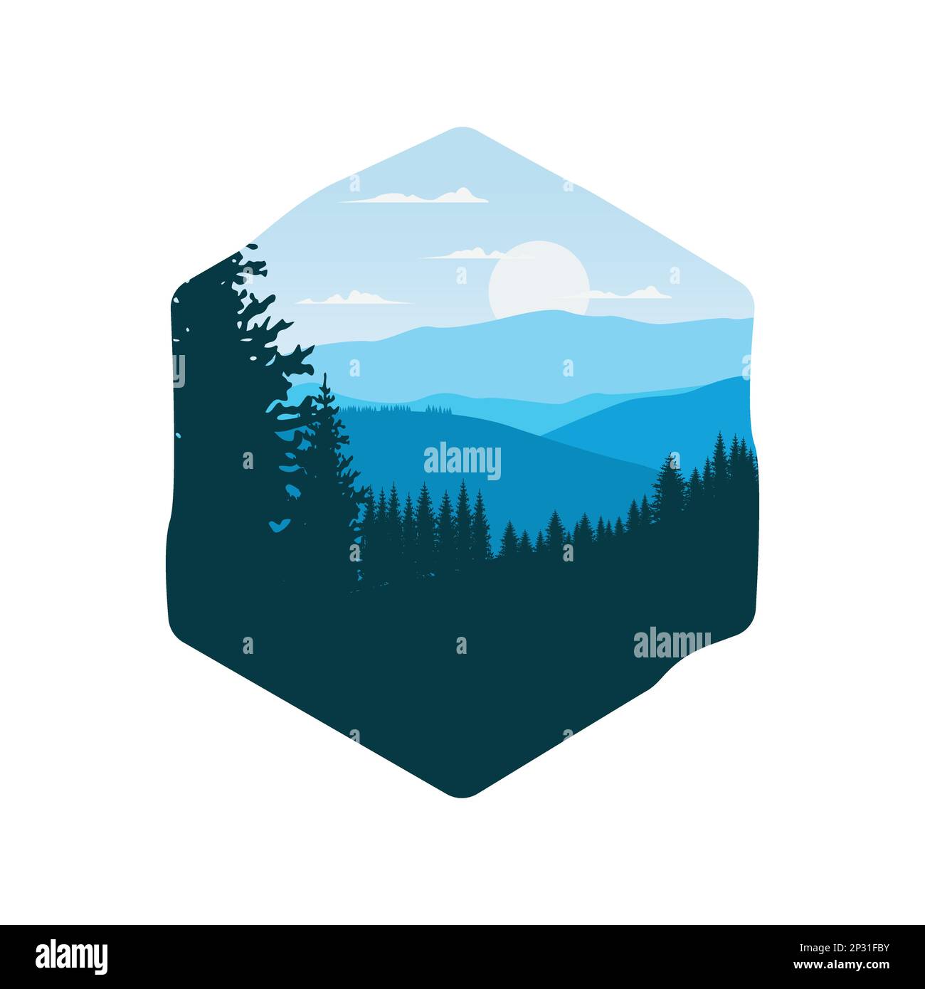 Beaux paysages de conception plate avec des montagnes, des collines et de la forêt. Thème naturel Illustration de Vecteur