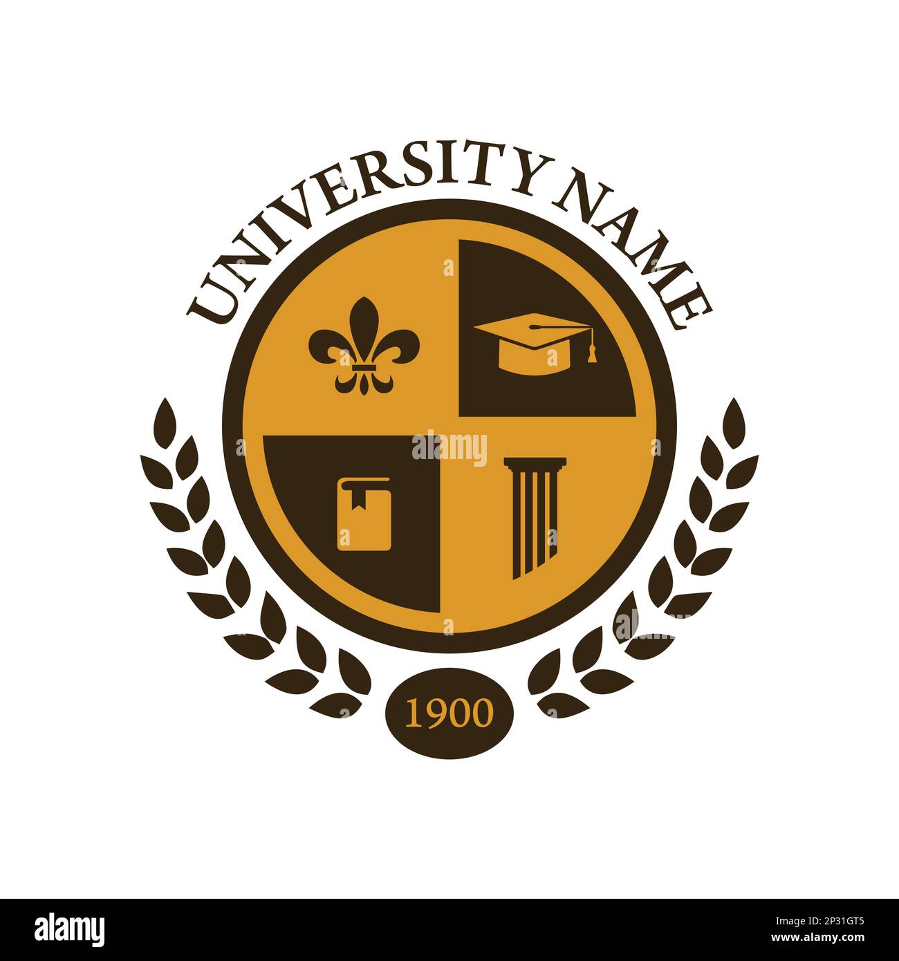 Image vectorielle de conception de logo de badge d'école d'université. Logo du badge Education. Emblème du lycée de l'université Illustration de Vecteur