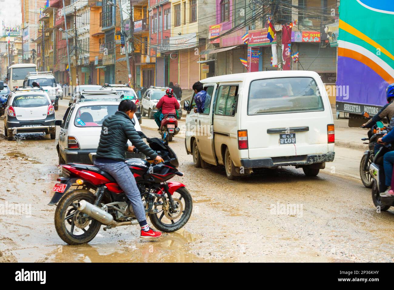 La circulation en quartier de Thamel, Katmandou, Népal Banque D'Images