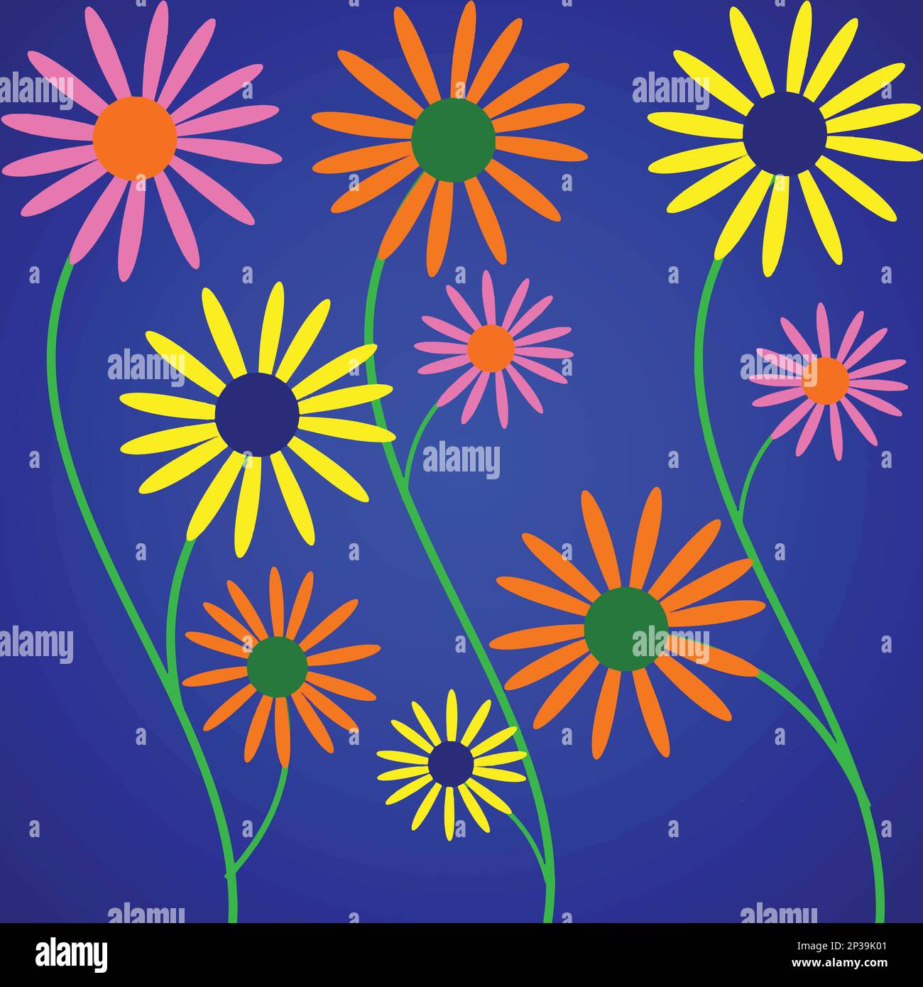 Fleurs colorées sur fond bleu. Illustration vectorielle pour votre conception Illustration de Vecteur