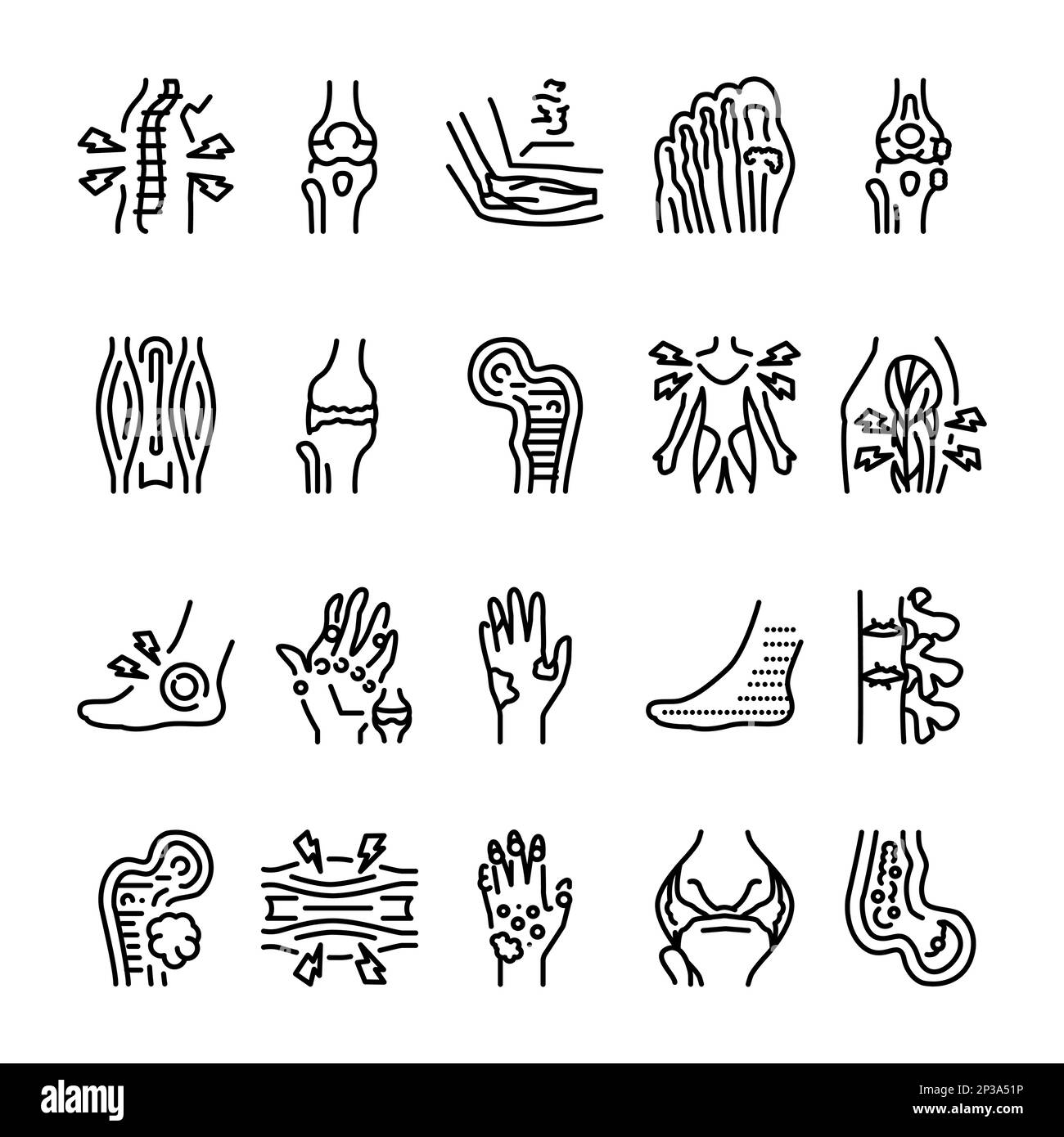 Ensemble d'icônes de la ligne noire Rheumatology. Pictogramme pour page Web, application mobile, Promo. Contour modifiable. Illustration de Vecteur