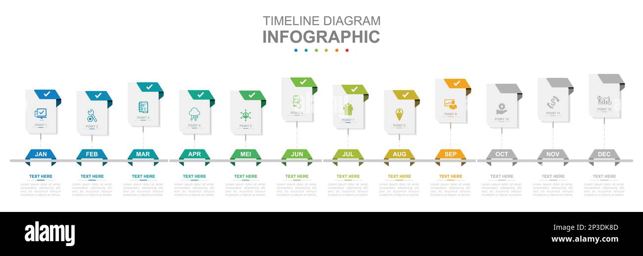 Modèle d'entreprise de l'infographie. Calendrier de diagramme de la feuille de route moderne de 12 mois. Présentation du concept. Illustration de Vecteur