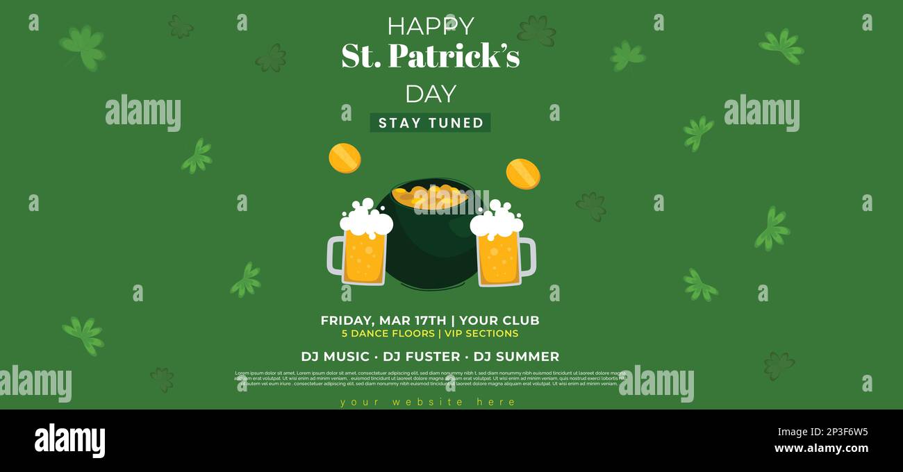 Ensemble de Happy St. Journée de Patrick . Design de la couverture du menu Patrick Day. Mangez, buvez et Irish.Confetti, trèfle et pièces d'or. Illustration de Vecteur