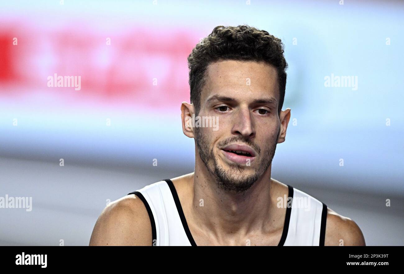 Dylan Borlee Belge photographiée lors de la finale du relais 4 x 400 m masculin lors de l'édition 37th des Championnats d'athlétisme en salle européens, à Istanbul, Turquie, le dimanche 05 mars 2023. Les championnats ont lieu du 2 au 5 mars. BELGA PHOTO JASPER JACOBS Banque D'Images