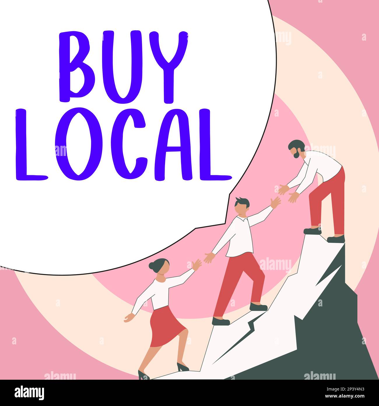 Texte d'écriture Acheter local. Les entreprises présentent des produits condescendant qui sont originalement ou natifs Banque D'Images