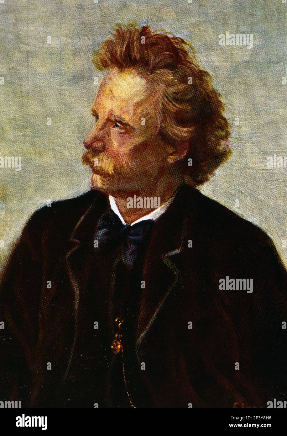 Grieg, Edvard (1843 - 1907), compositeur norvégien. Gravure pour une carte postale, 19th-20th siècle. Banque D'Images