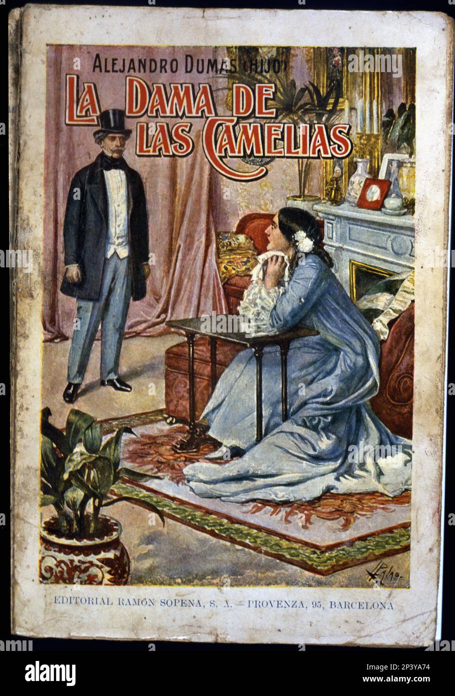 Couverture du roman « la dame des camélias », publié par Editorial RAM&#XF3;n Sogena de Barcelone en 1935. Banque D'Images