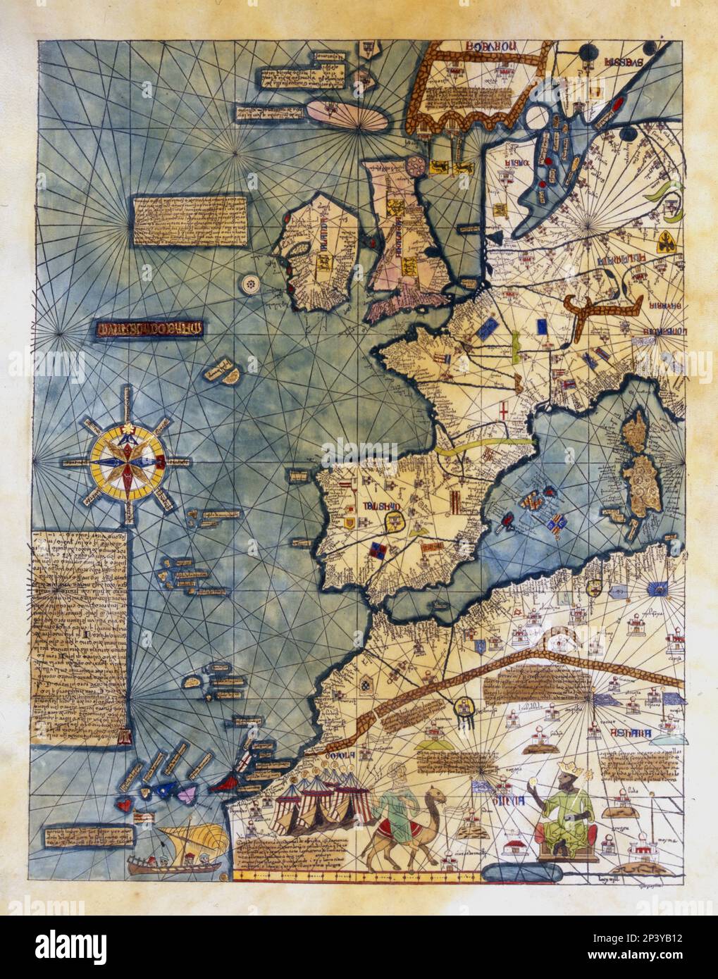 Télécopie de l'Atlas catalan de 1375, conservée à la Bibliothèque nationale de Paris. Banque D'Images