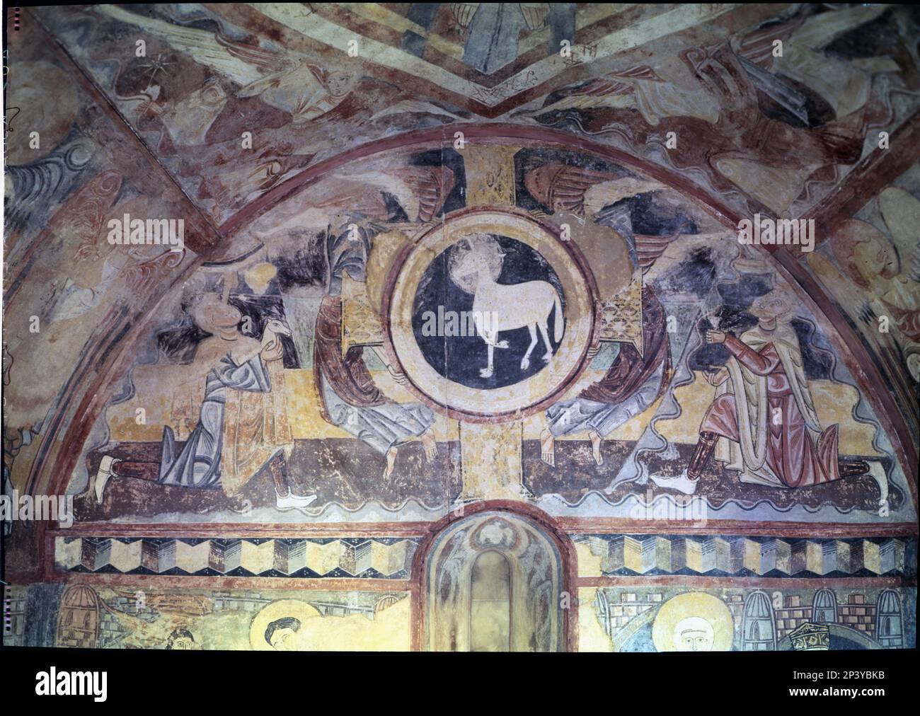 Agnus Dei, peintures murales de l'Hermitage de Vera Cruz à Maderuelo, 17th siècle. Banque D'Images