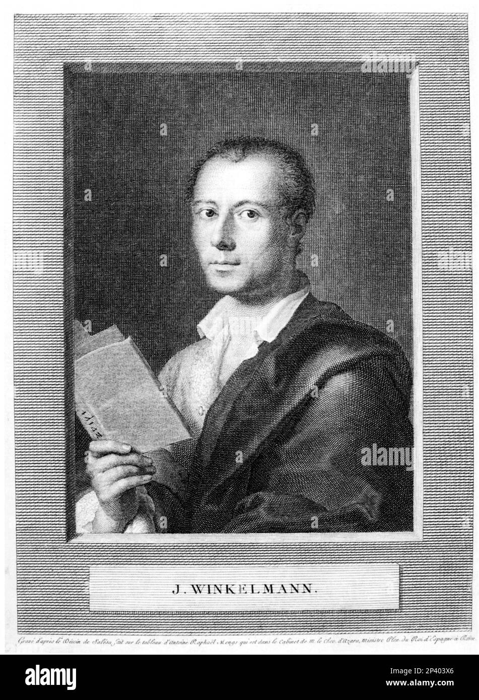 Le téoriste et archéologue allemand JOHANN Joachim WINCKELMANN ( Stendal 1717 - Trieste 1768 ). Gravure de portrait par Jacques Louis Copia ( 1764 - 1799 ) , D'une œuvre de Bonaventura Salesa basée sur un portrai d'ANTON RAPHAEL MENGS - NEOCLASSICO - NEOCLASSICISMO - NEOCLASSIC - NEOCLASSICISME - NEOCLASSICIST - neoclassicista - ARCHEOLOGO - ARCHEOLOGIA - portrait - ritratto - incisione - gravure - Winkelmann - suosalitale - homosomalitale - gae - gays ---- Archivio GBB Banque D'Images