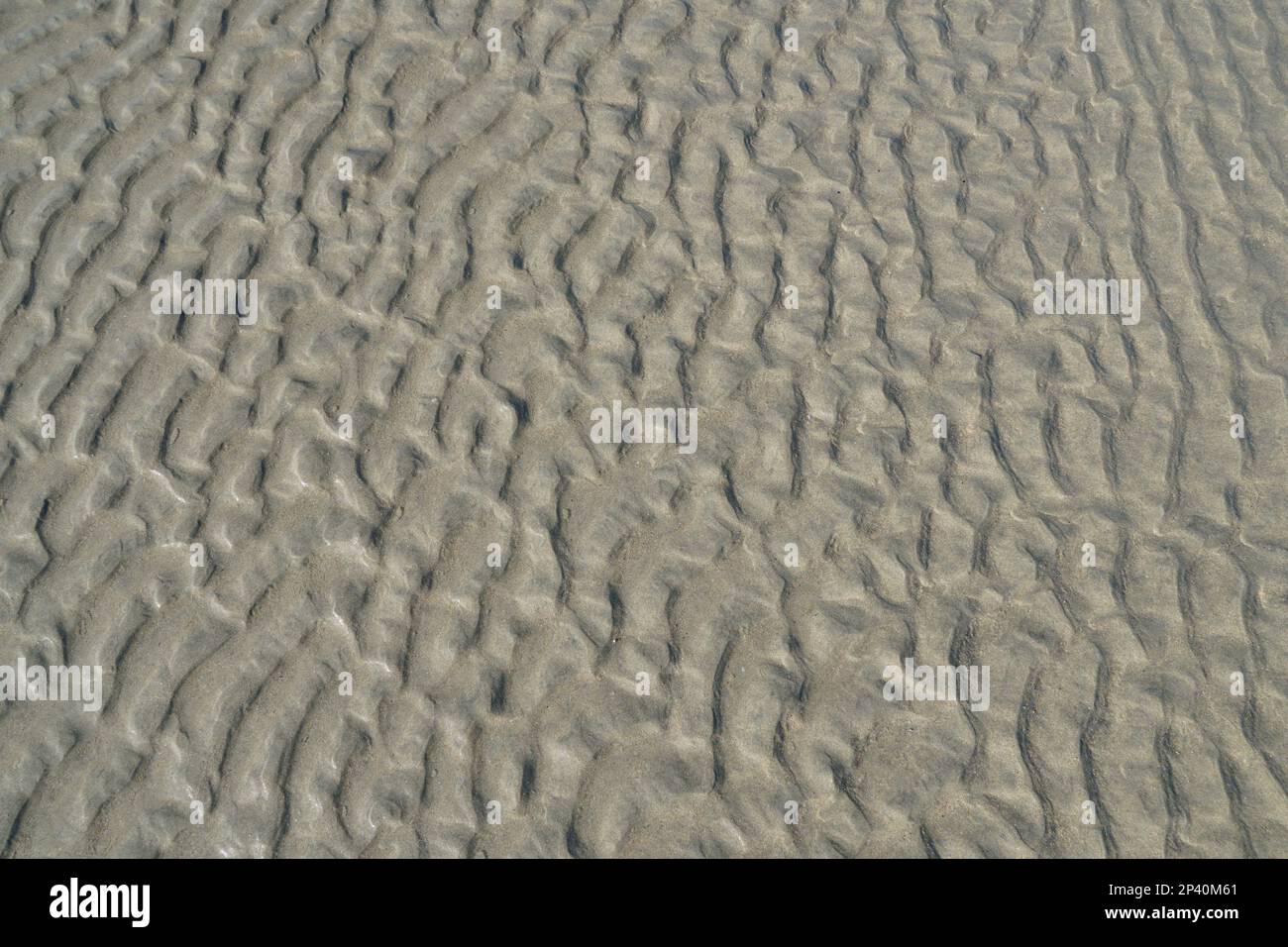Texture de sable humide laissée par l'eau, scène naturelle abstraite sur une plage de sable, en Espagne Banque D'Images