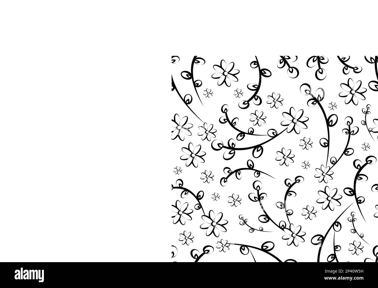 Motif en saule et fleurs sans couture, style doodle linéaire Illustration de Vecteur