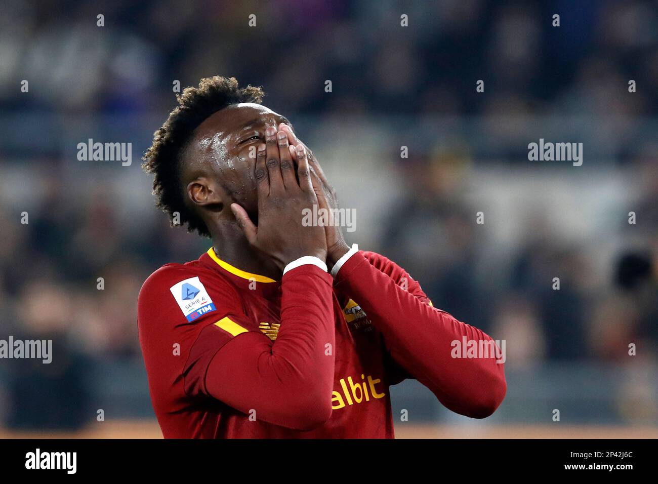 Rome, Italie. 05th mars 2023. Tammy Abraham, d'AS Roma, réagit pendant la série Un match de football entre Roma et Juventus au stade olympique de Rome, Rome, Italie, 05 mars 2023. Crédit: Riccardo de Luca - mise à jour des images/Alamy Live News Banque D'Images