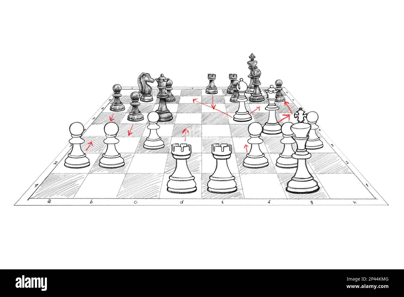 Illustration de la carte avec des pièces d'échecs. Stratégie pour gagner Banque D'Images
