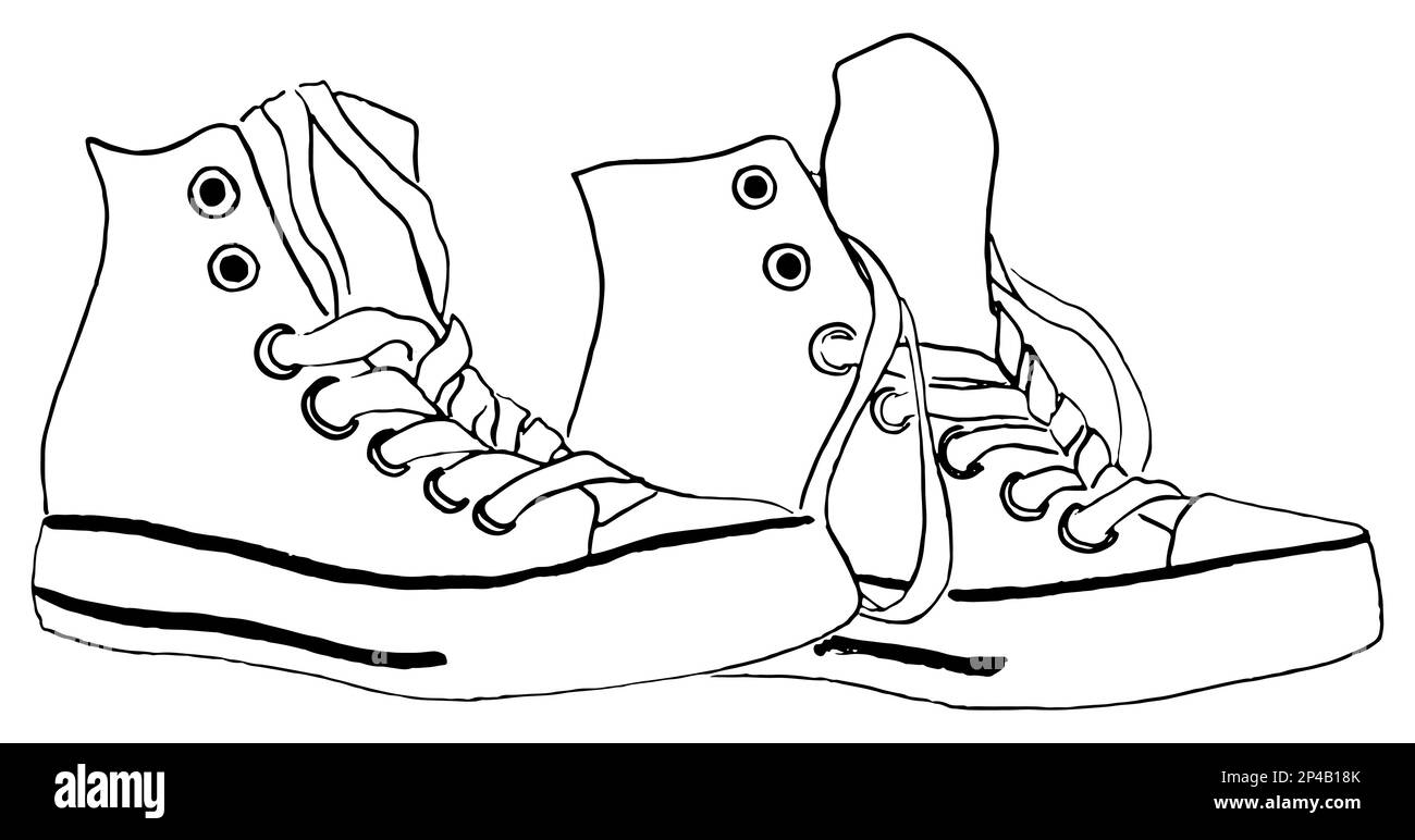 Les sneakers noires et blanches monochromes coupent des chaussures isolées Vector. Illustration de Vecteur