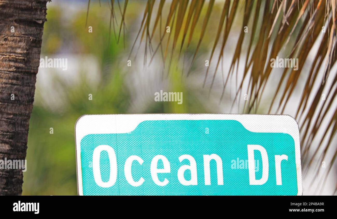 Panneau de rue Ocean Drive à Miami Beach, Floride, États-Unis Banque D'Images