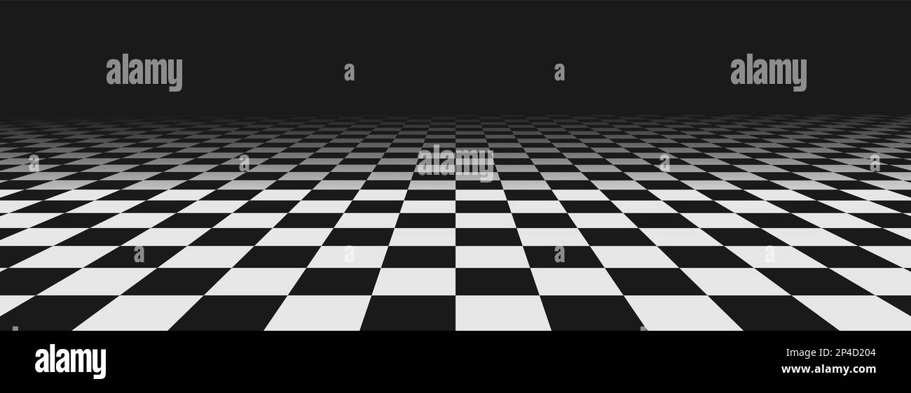 Arrière-plan du sol en perspective d'échecs. Texture du sol en perspective en chevêtre noir et blanc. Surface de répétition de damier. Disparition de la disparition Illustration de Vecteur