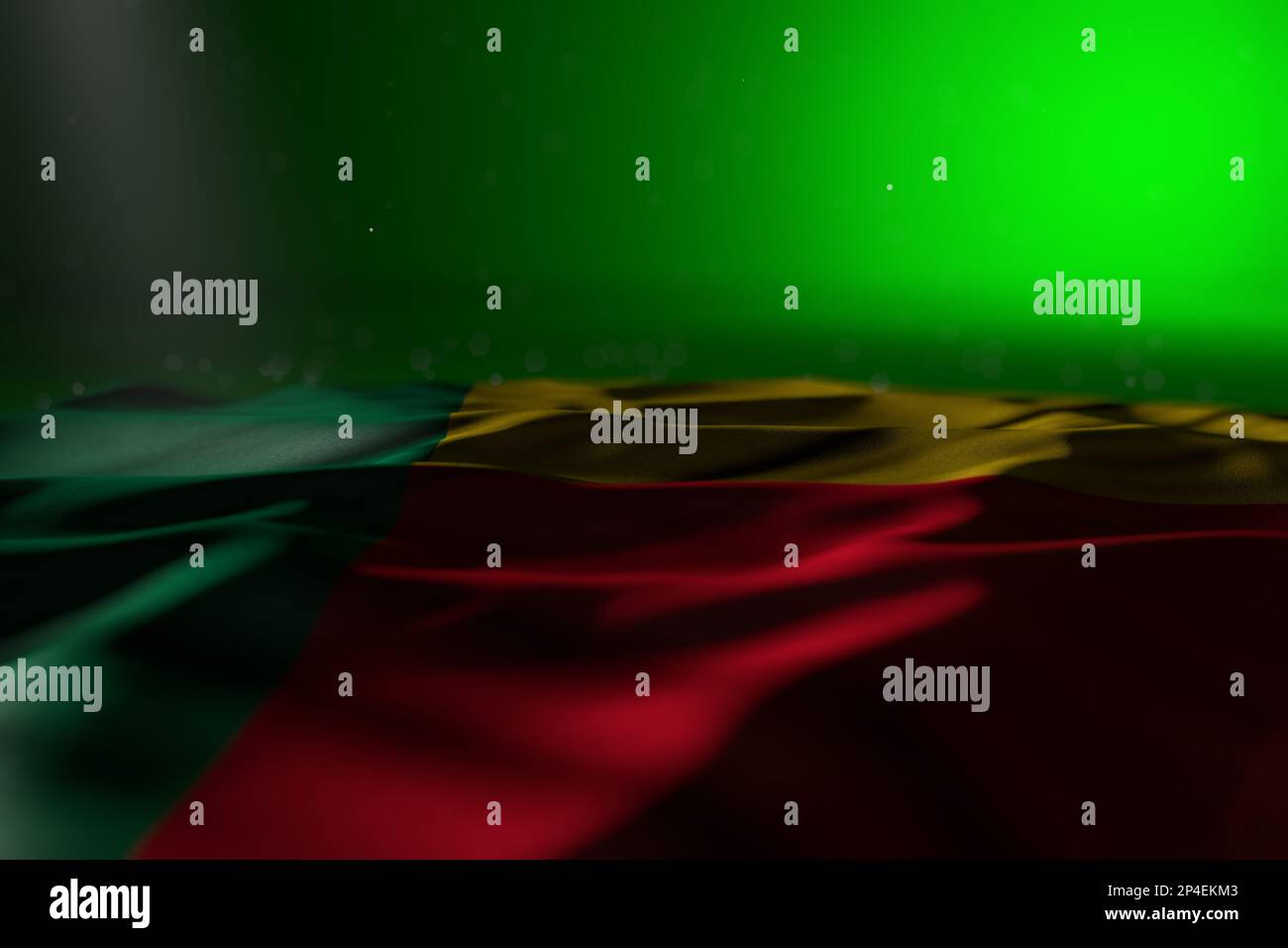 Belle illustration du drapeau de célébration 3D - sombre illustration du drapeau du Bénin se trouve sur fond vert avec un focus sélectif et de l'espace libre pour votre contenu Banque D'Images Belle illustration du drapeau de célébration 3D - sombre illustration du drapeau du Bénin se trouve sur fond vert avec un focus sélectif et de l'espace libre pour votre contenu Banque D'Images