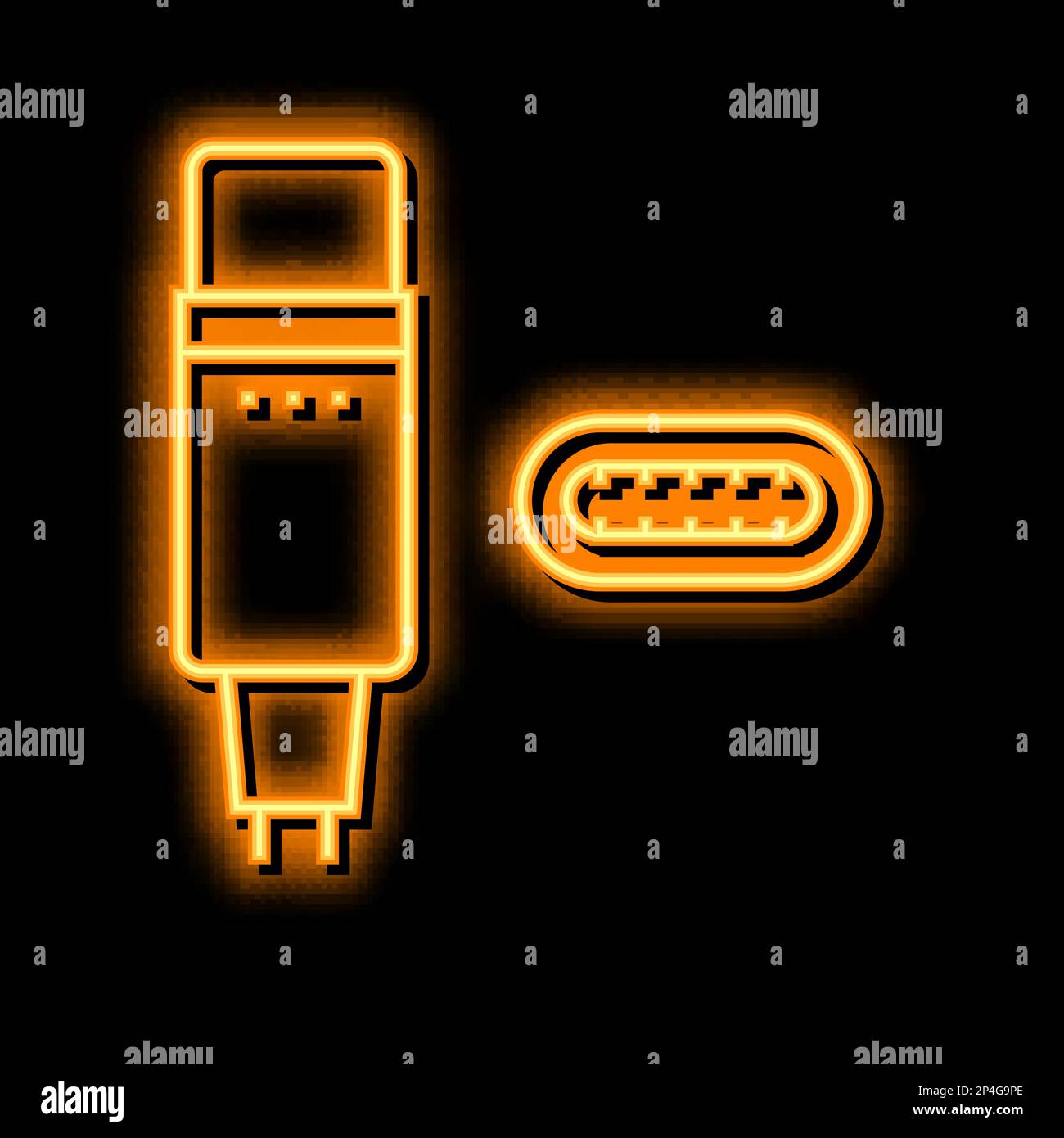 illustration de l'icône lumineuse au néon de type c usb Illustration de Vecteur