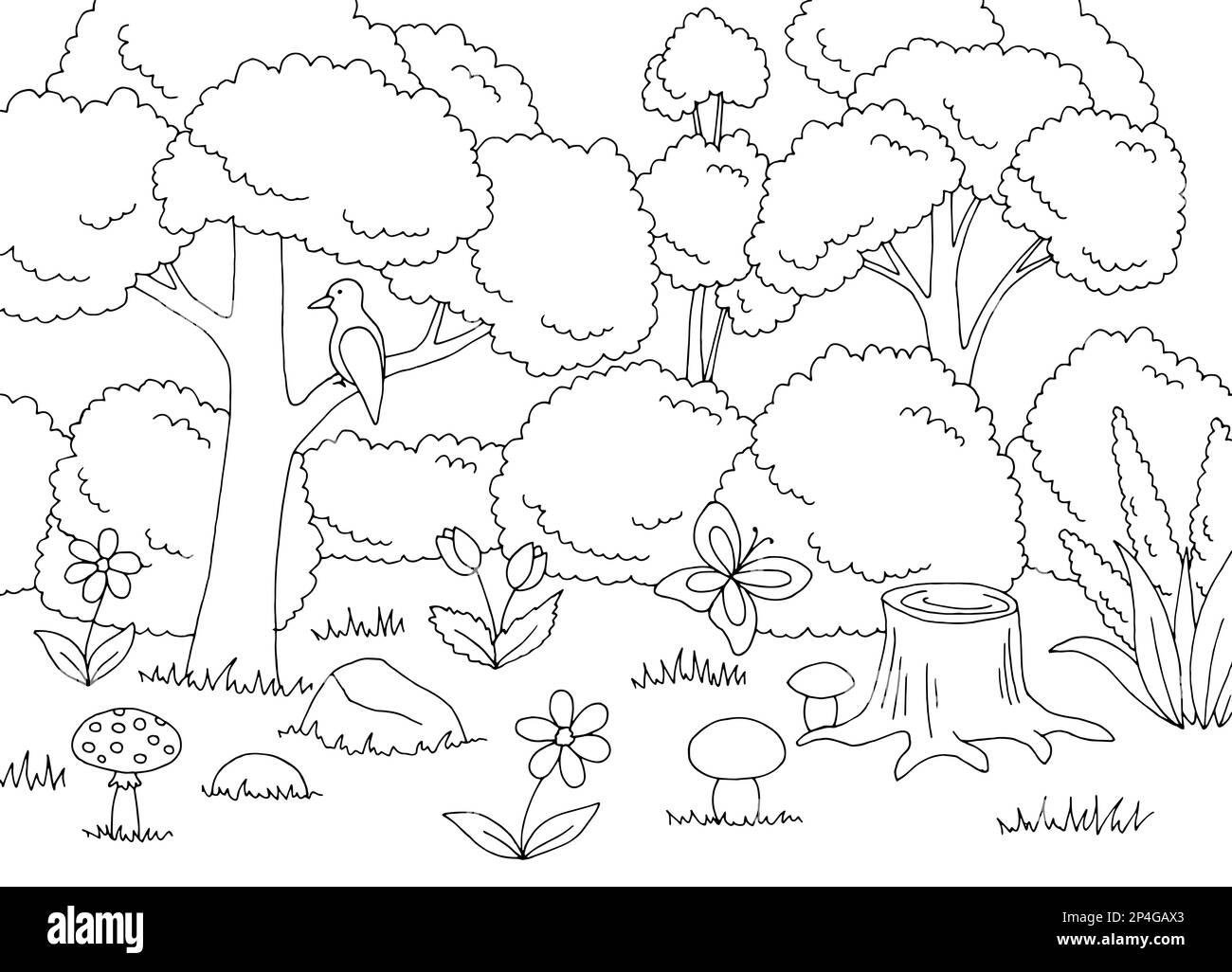 Graphique de couleur de forêt noir blanc paysage illustration vecteur Illustration de Vecteur