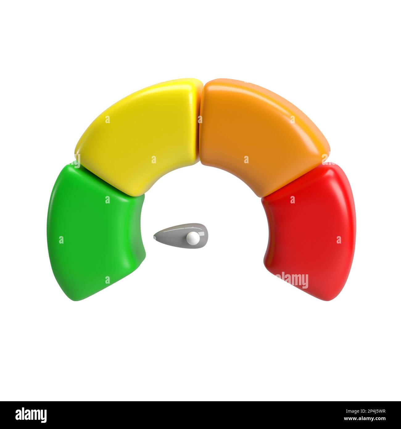 compteur de vitesse à 3d icônes avec flèche pour tableau de bord avec indicateurs verts, jaunes, orange et rouges. Jauge du compte-tours. Faible, moyen, élevé et risque Banque D'Images