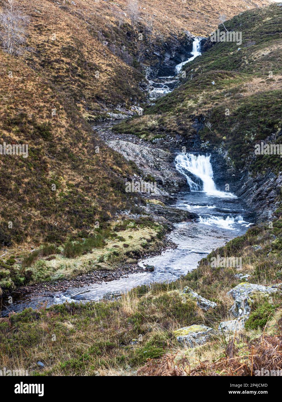 Cascades sur la rivière Dundonnell, près de la forêt de Dundonnell, Wester Ross, Highlands, Écosse Banque D'Images
