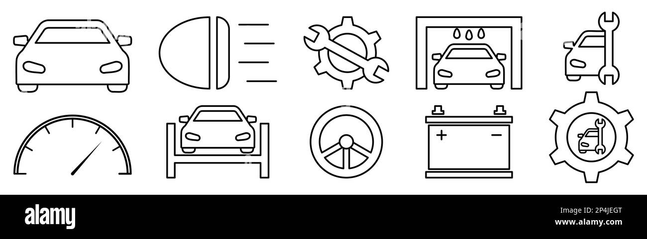 Icônes d'entretien de voiture définies. Symbole pour la conception de site Web, le logo, l'application, l'interface utilisateur. Illustration vectorielle, EPS10 Illustration de Vecteur