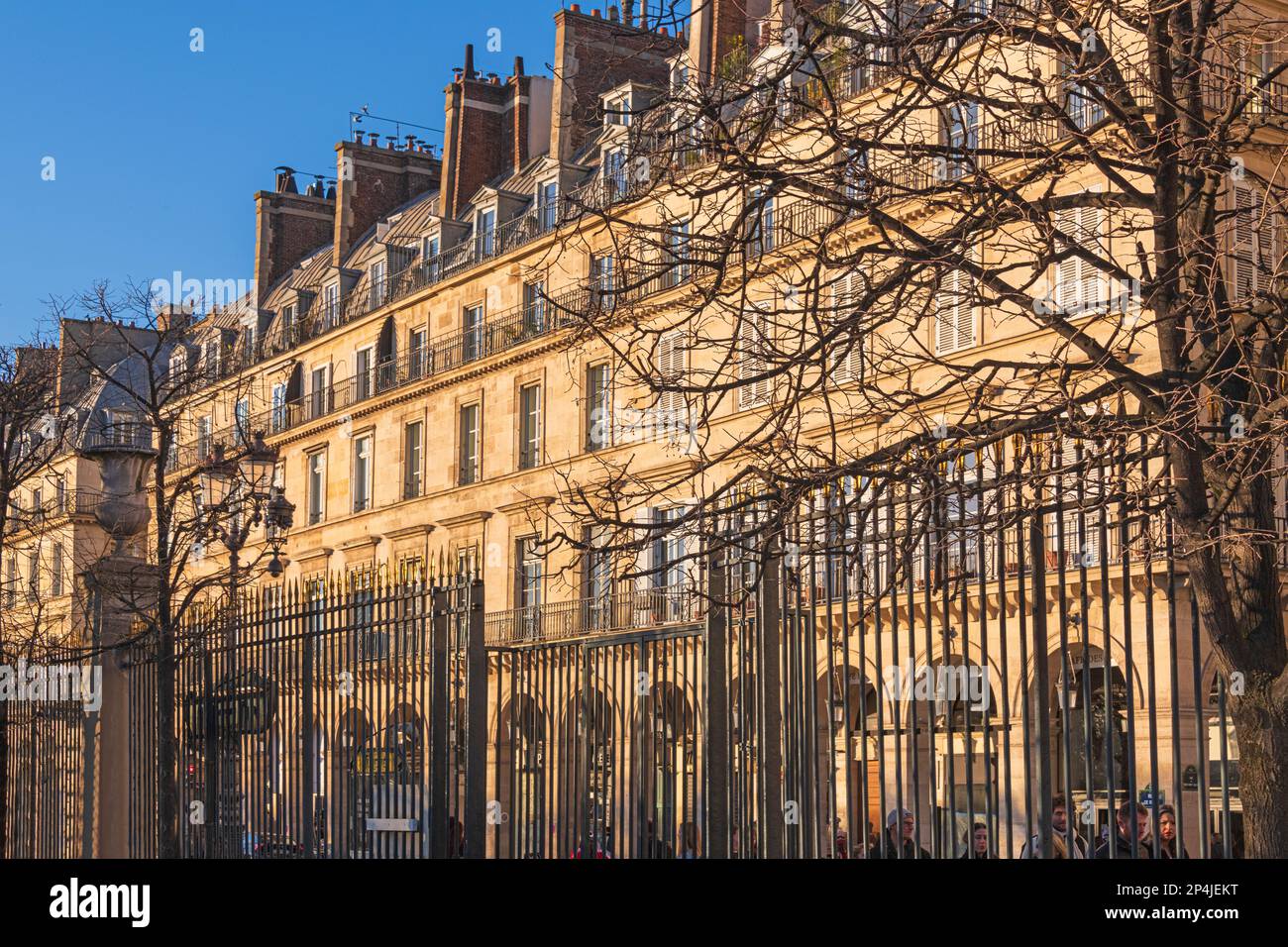 Immeuble d'appartements sur la rue de Rivoli dans le quartier du 1st arrondissement de Paris. Banque D'Images